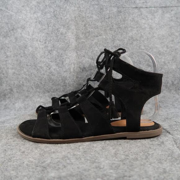 Old Navy Shoes Womens 7 Sandals Fashion Gladiator Lace Up Tie Black Casual Flat - Picture 3 of 11